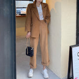 2020 Blazer Suit  Women High Waist Wide Leg Pants Casual Vintage Loose Coat Western Style Elegant Ladies Sets Streetwear