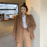 2020 Blazer Suit  Women High Waist Wide Leg Pants Casual Vintage Loose Coat Western Style Elegant Ladies Sets Streetwear
