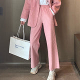 2020 Blazer Suit  Women High Waist Wide Leg Pants Casual Vintage Loose Coat Western Style Elegant Ladies Sets Streetwear