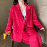 2020 Blazer Suit  Women High Waist Wide Leg Pants Casual Vintage Loose Coat Western Style Elegant Ladies Sets Streetwear