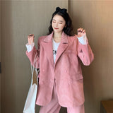 2020 Blazer Suit  Women High Waist Wide Leg Pants Casual Vintage Loose Coat Western Style Elegant Ladies Sets Streetwear