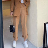 2020 Blazer Suit  Women High Waist Wide Leg Pants Casual Vintage Loose Coat Western Style Elegant Ladies Sets Streetwear