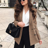 Moda Otoño mujeres Plaid Blazers y chaquetas trabajo Oficina señora traje Slim doble pecho negocios mujer Blazer abrigo Talever