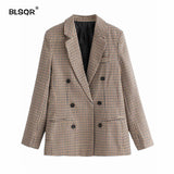 Moda Otoño mujeres Plaid Blazers y chaquetas trabajo Oficina señora traje Slim doble pecho negocios mujer Blazer abrigo Talever